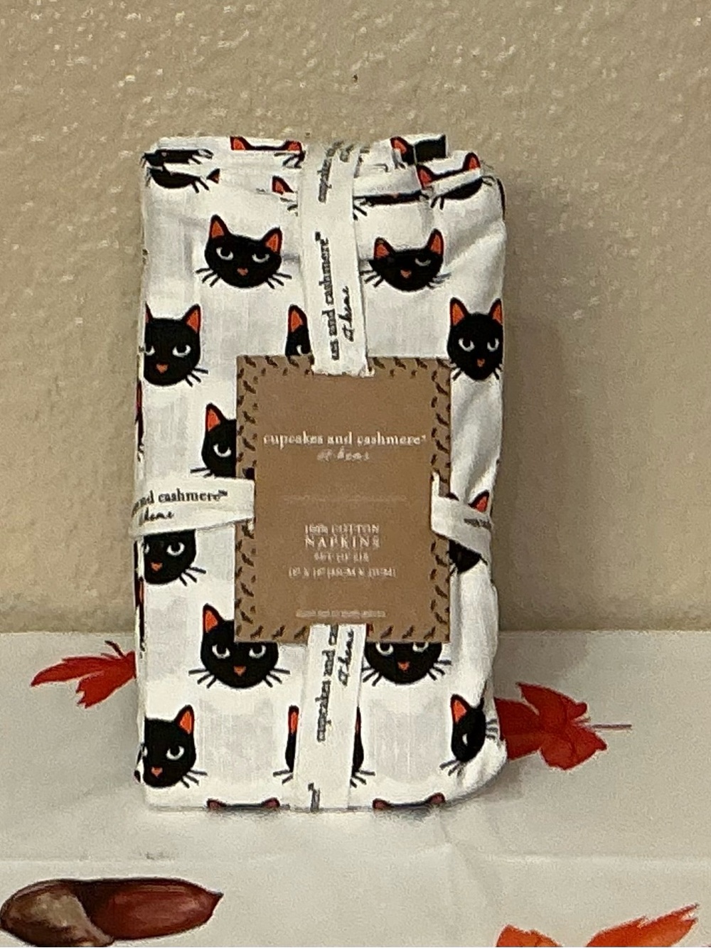 cupcakes & cashmere Black and Orange Cat Cotton Napkins - Set of 6